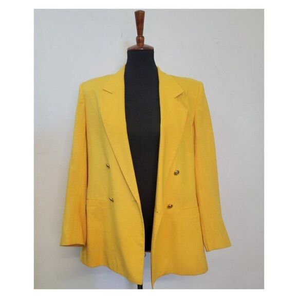 Vintage 90's Bright Yellow Oversized Blazer - Picture 3 of 6